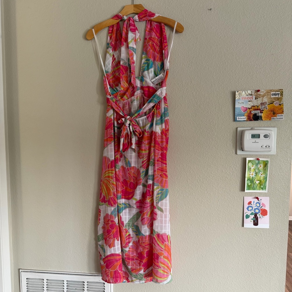 Trina Turk Poppy Floral Halter Cover Up Dress Pink White Size Small - Picture 9 of 9